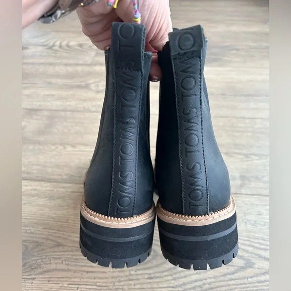 TOMS Black Leather Chelsea Ankle Boots - Picture 3 of 9